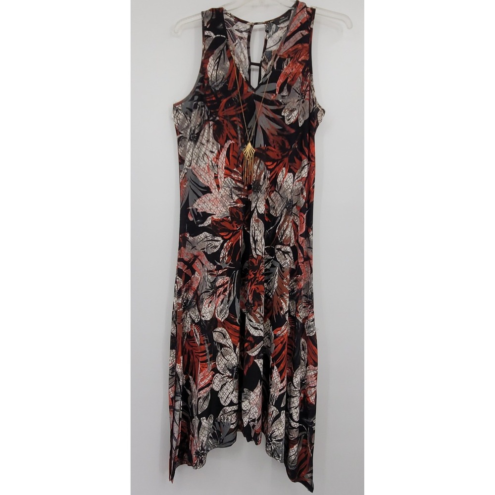 Mlle Gabrielle Women XL Sleeveless Tropical Floral Asymmetrical‎ Boho Midi Dress - Picture 7 of 11